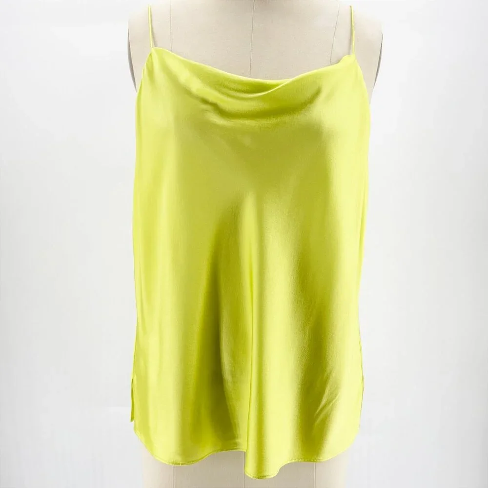 Cami NYC Silk Blend Camis Top in Acid Green Neon w/ criss cross tie back XL - Picture 2 of 9